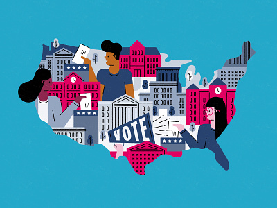 Partnerships character college flat geometric illustration map register to vote texture united states vote