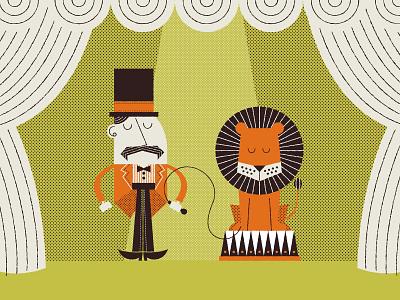 Ringmaster animal bold bright character circus halftone illustration lion person ringmaster stage texture