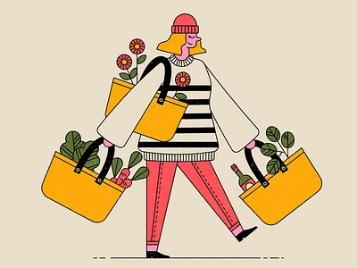 Vectober 03 - Bulky character farmers market flat flowers groceries illustration inktober line art sweater texture vectober