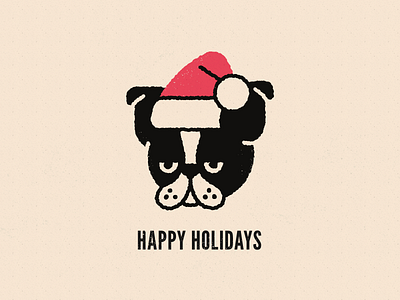 Happy Holidays boston terrier character dog flat happy holidays illustration line art santa texture