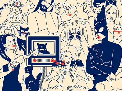 Cat Collage angela cat catwoman character flat illustration jonathan van ness katy perry kittens line art martha stewart portraits simpsons taylor swift texture the office