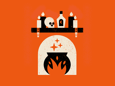 Vectober 14: Mantle candle fireplace halloween illustration magic mantle skull spell spooky vectober witch