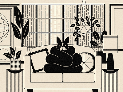 Vectober 15: Toast(y) boston terrier dog houseplants illustration interior living room plants rain winter