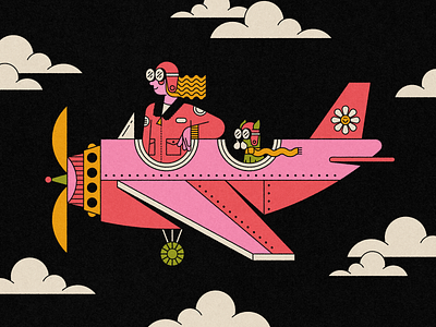 Vectober 29: Flying High airplane clouds dog fly flying illustration pilot