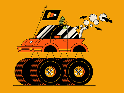 Vectober 31: Ascent candy corn car drive halloween illustration lifted monster truck skull volkswagen