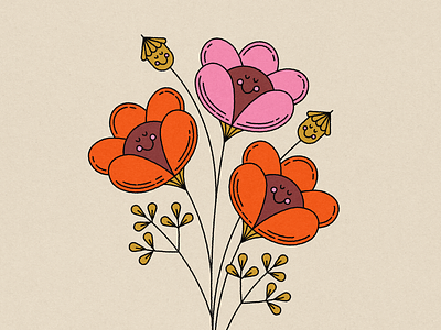 Poppy Pals bouquet cute floral flower illustration line art nature poppy texture