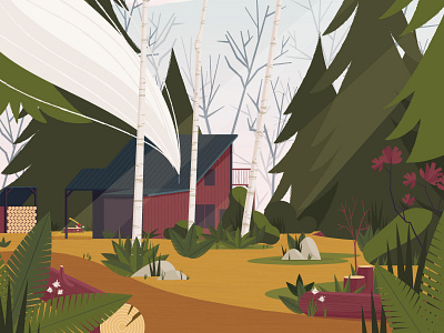 Cabin in the Woods cabin camping forest illustration nature trees