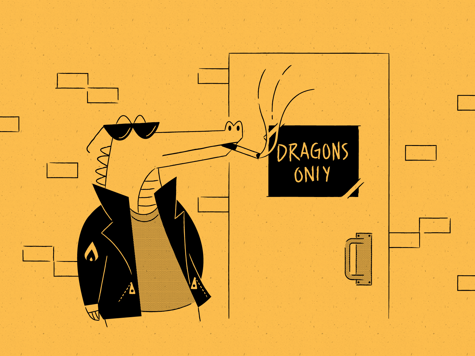 Vectober 12 - Dragon cigarette club crocodile flat illustration inktober line art smoking sunglasses texture vectober