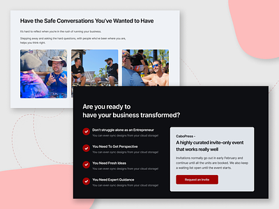 Landing page for an invite-only Event site conve conversion event landing page ui ux