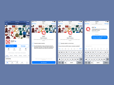 UX/UI Design for QVC's FB Messenger Chatbot iOS App (iPhone) app chatbot commerce design ecommerce research social ui user journey ux