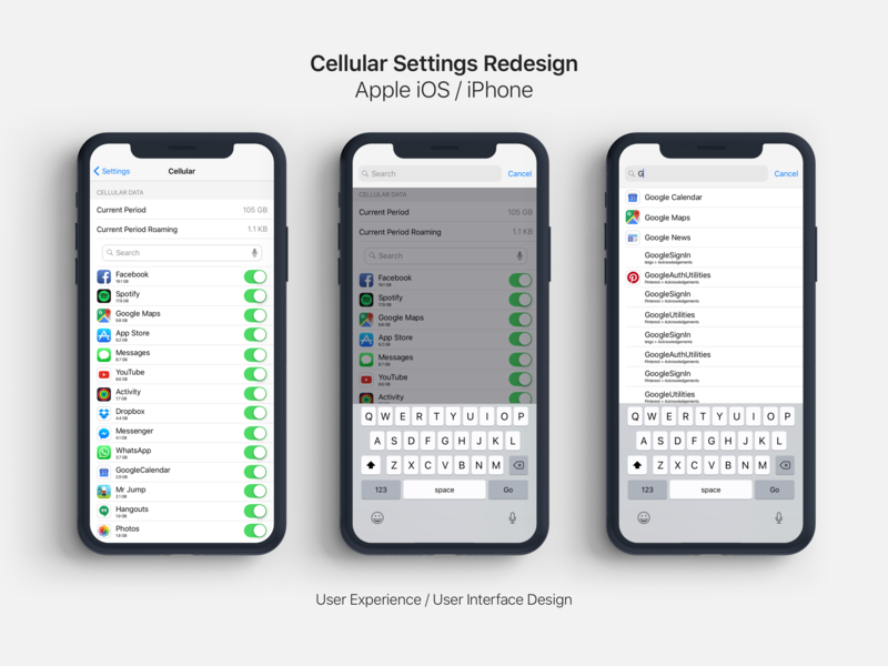 iOS / iPhone Cellular Settings Redesign app design ui ux