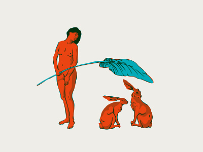 Protect each other 🌞 bunny character figure figure drawing figure study hare human illustration leaf light nude person plants rabbit shade shadow sketch standing woman