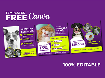 3 Plantillas gratis de Canva 100% editables para perros canva cat cre creative dog facebook graphic design logo pet social media template free