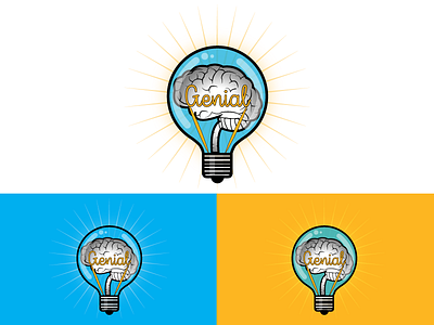 Genial! blue brain bulb flat design gold graphic design illustration illustrator light bulb