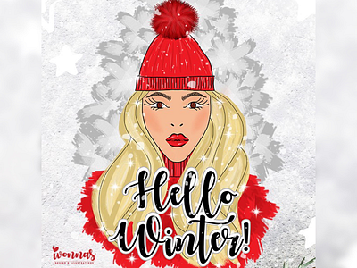 Hello Winter Illustration blond christmas cold fashion girly illustration photoshop red snow winter