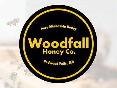 Woodfall Honey Final Logo black brand circle coaster coaster design coasters contest honey honeybee identity logo minnesota redwood sticker mule stickermule yellow