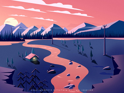 Dusk design houses illustration travel