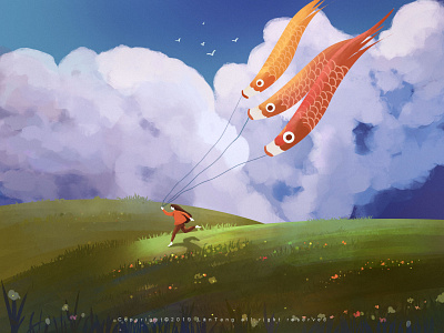 Pursue the sea of clouds cloud design fish illustration travel