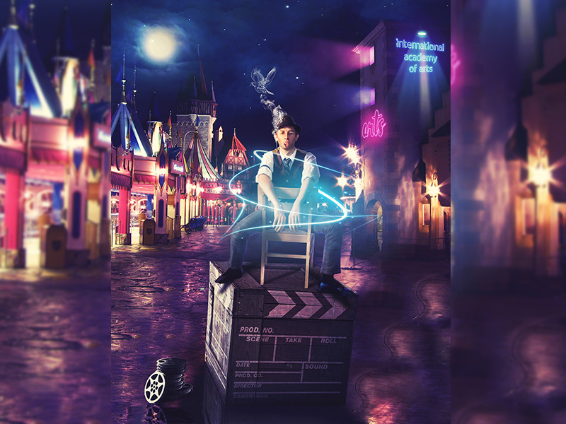 Director invite adobe art digital photomanipulation photoshop night city film director
