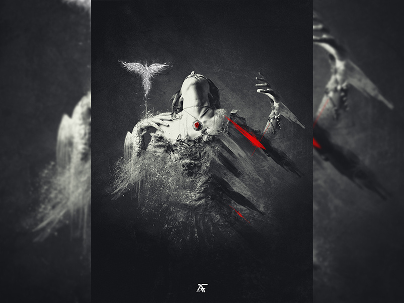 Division invite adobe art digital photomanipulation photoshop behance invocation girl gray scale