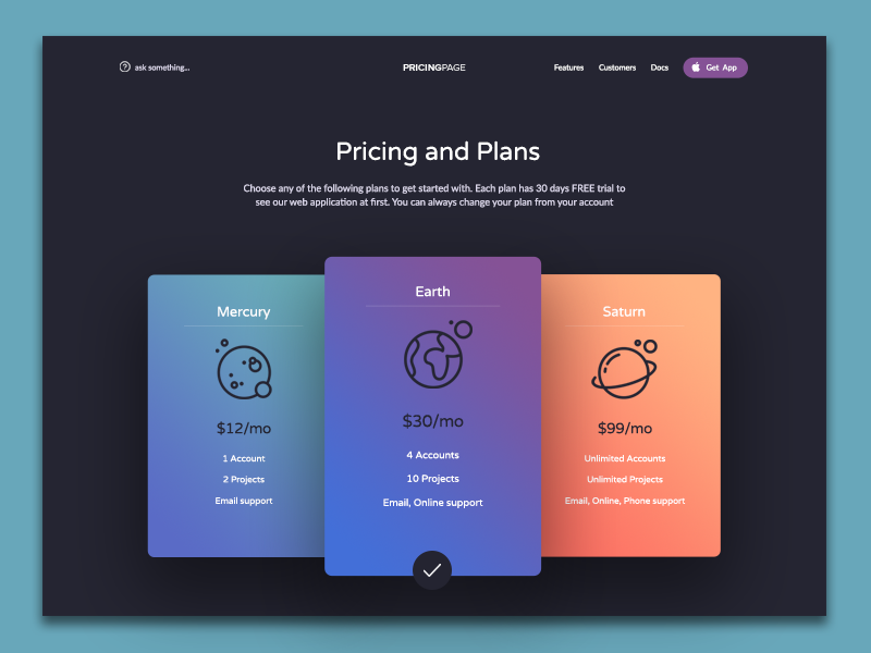 Pricing and Plans dailyui daily ui ui web landing color dark packages plans pricing