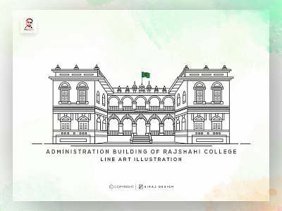 Line Art Illustration of Rajshahi College bangladesh building graphic design illustration landscape design lineart