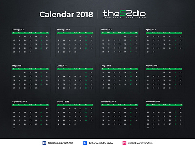 Calender 2018 (Green Version) branding calendar calendar design graphic design identity