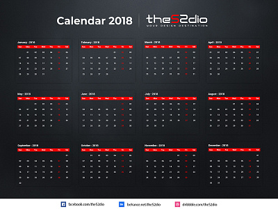 Calender 2018 (Red Version) branding calendar calendar design graphic design identity