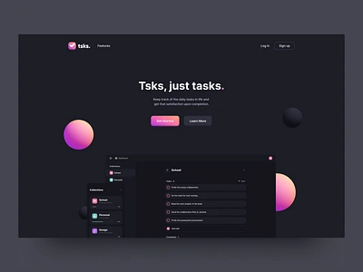 Landing page WIP app application branding concept dark design home landing management manager page task tasks todo todolist ui ux web webdesign website