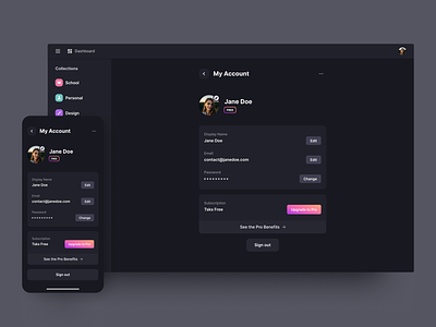 Account Settings account app application dark design management manager mobile page preferences profile settings task todo ui user ux web webdesign website