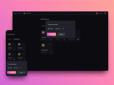 Quick Add Task app application dark mode design due date management manager minmalistic mobile modal page quick add task tasks todo ui ux web web design website