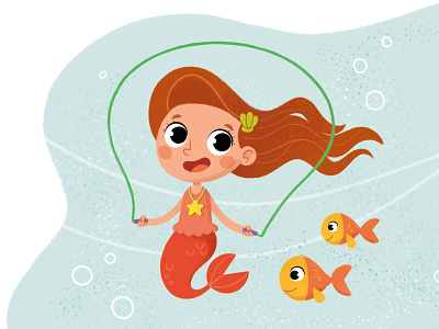 A mermaid jumping rope cartoon character design children book children illustration digital art digital illustration illustration kid lit kidlit kids book painting picture book storybook textbook