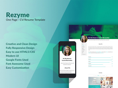 Rezyme CV/Resume Template bootstrap clean creative html one page personal portfolio psd resume rezyme simple