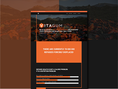 Website for vitaGum activism black bold charity hexagon impact nonprofit orange orange county graphic designer oswald refugee scientific webdesign website