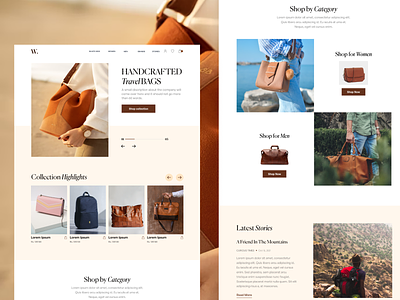 Handcrafted Bags Shopping page backpack bags banner creative design e-commerce online shopping store travel bags ui ux web design