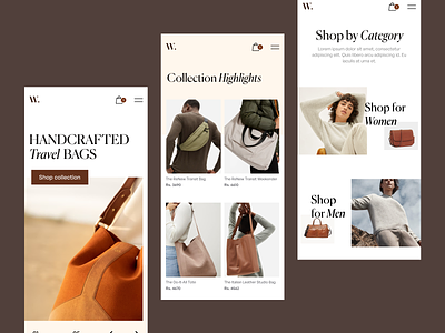 Handcrafted Bags backpack bags creative e commerce men mobile online online store responsive shopping store ui web design women