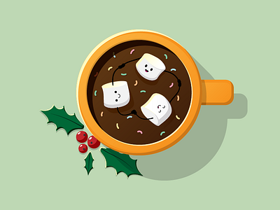 Hot Chocolate With Marshmallows cocoa coffee cup flat design hot chocolate hot drink illustration marshmallow mug winter