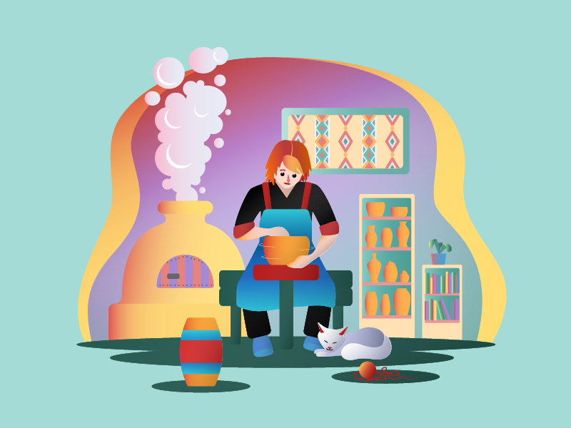 Potter ceramics pottery man person flat illustration flat potter professions illustration