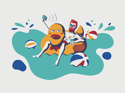 Hipster and a duck ball bierd character cocktail duck flat flat illustration hipster selfie summer swimming pool water