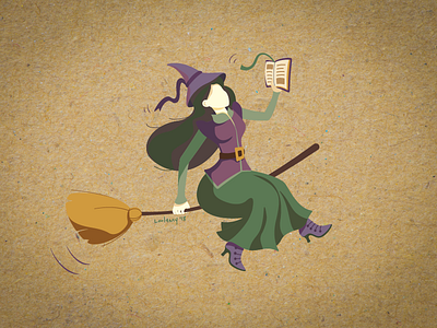 The Witch with a book book broom character craft flat flat design girl halloween illustration magic witch woman
