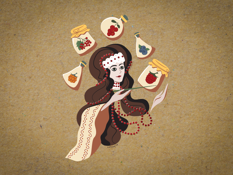 The Enchantress of Wild Berries enchantress folk beads craft autumn berries lady girl illustration character flat illustration flat