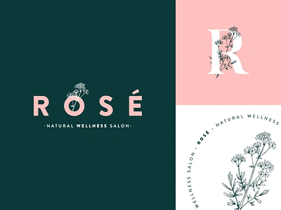 Rosé — Natural wellness salon brand branding design flowers illustration logo modern natural rose salon type typography