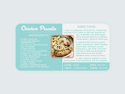 Chicken Piccata Recipe Card | Weekly Warm-Up chicken piccata cooking delicious design dribbbleweeklywarmup food italian lemon recipe recipe card