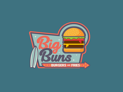 Burger Joint Logo | Daily Logo Challenge Day 33 beach big buns branding burger burgers dailylogochallenge design fast food fries logo restaurant retro