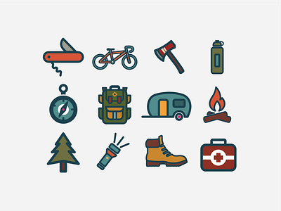 Camping Gear Icon Set | Dribbble Weekly Warm-Up