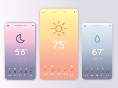 Minimal Weather App | Dribbble Weekly Warm-Up app design dribbbleweeklywarmup gradient interface minimal minimalist mobile rain sun temperature weather