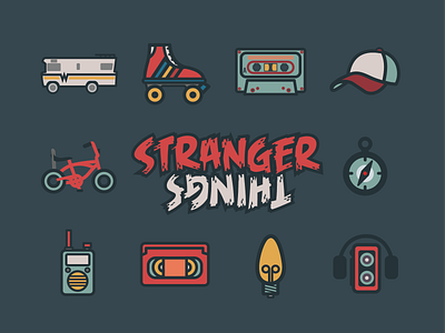 Stranger Things Icon Set 80s design icon icon set icons netflix retro stickermule stranger things vector