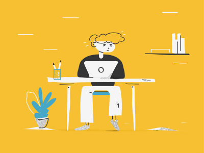Remote Working - Vector Illustration art cartoon character flat guy home illustration laptop office outline remote simple tech texture ui ux vector web white work