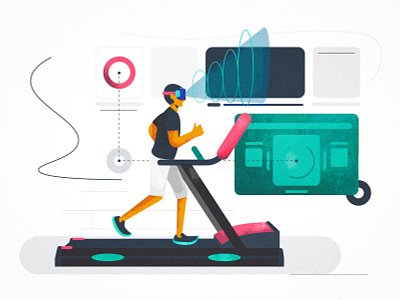 VR and Running 2d animation art branding cool design doodle future illustration interface man minimal mockup people running texture treadmill ui website