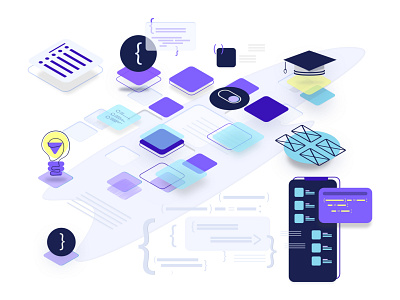 Swift UI Banner Course Design 3d animation app branding code coding course design figma design icons illustration interface isometric perspective swiftui ui ux vector website xcode